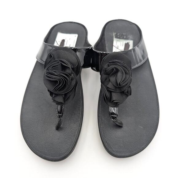 FitFlop Florrie Toe-Thong Wedge Sandal Women's Slip-On Black Size US7 EU38 - Picture 12 of 12